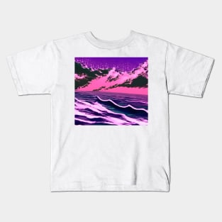 Aesthetic Vaporwave Ocean Waves Kids T-Shirt